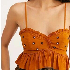 Free People On A Star Crop Cami Top Ruffle rhinestones Embellished Cute